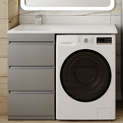 Style Line Тумба с раковиной под стиральную машину Даллас 110 L 3 ящика Люкс Plus серая – фотография-1